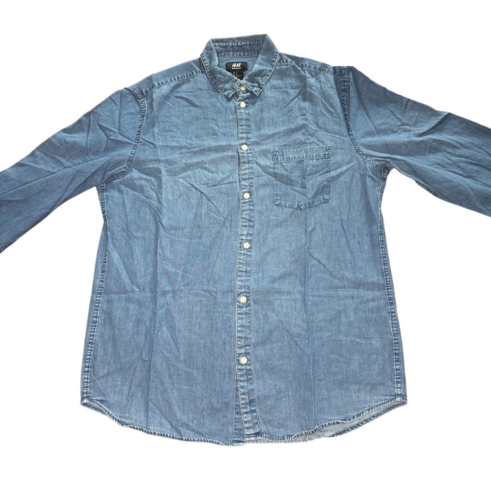 H&M Blue Button Up Long Sleeve Shirt Size M Regular Fit